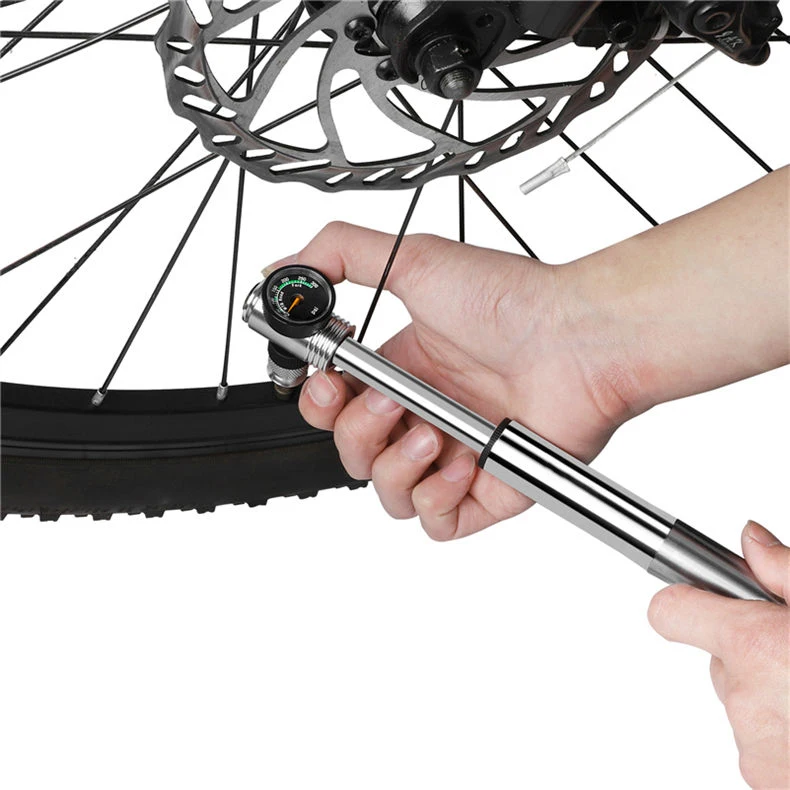 High-Pressure 300psi Aluminum Bicycle Pump with Air Hose Air Pump Inflator with Gauge for Bike Tires