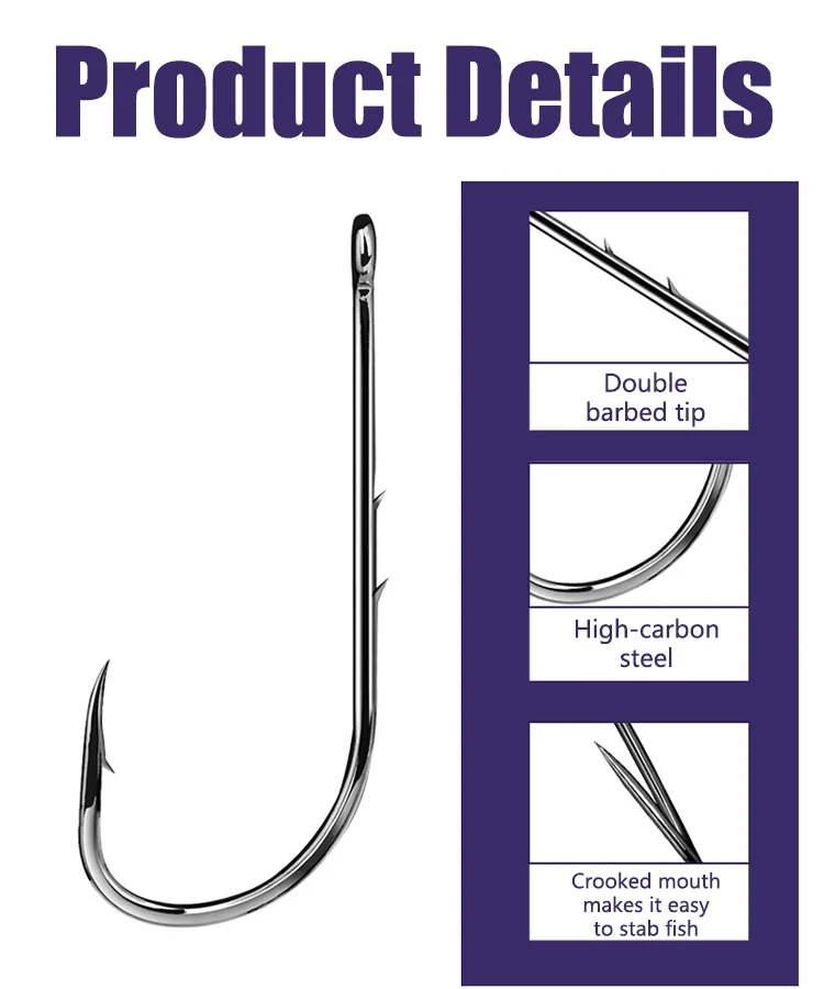 TOPIND 100 pcs/Bag Long Handle Pipe Sea Fishing Double Back Stab Barbed Fishing Hook