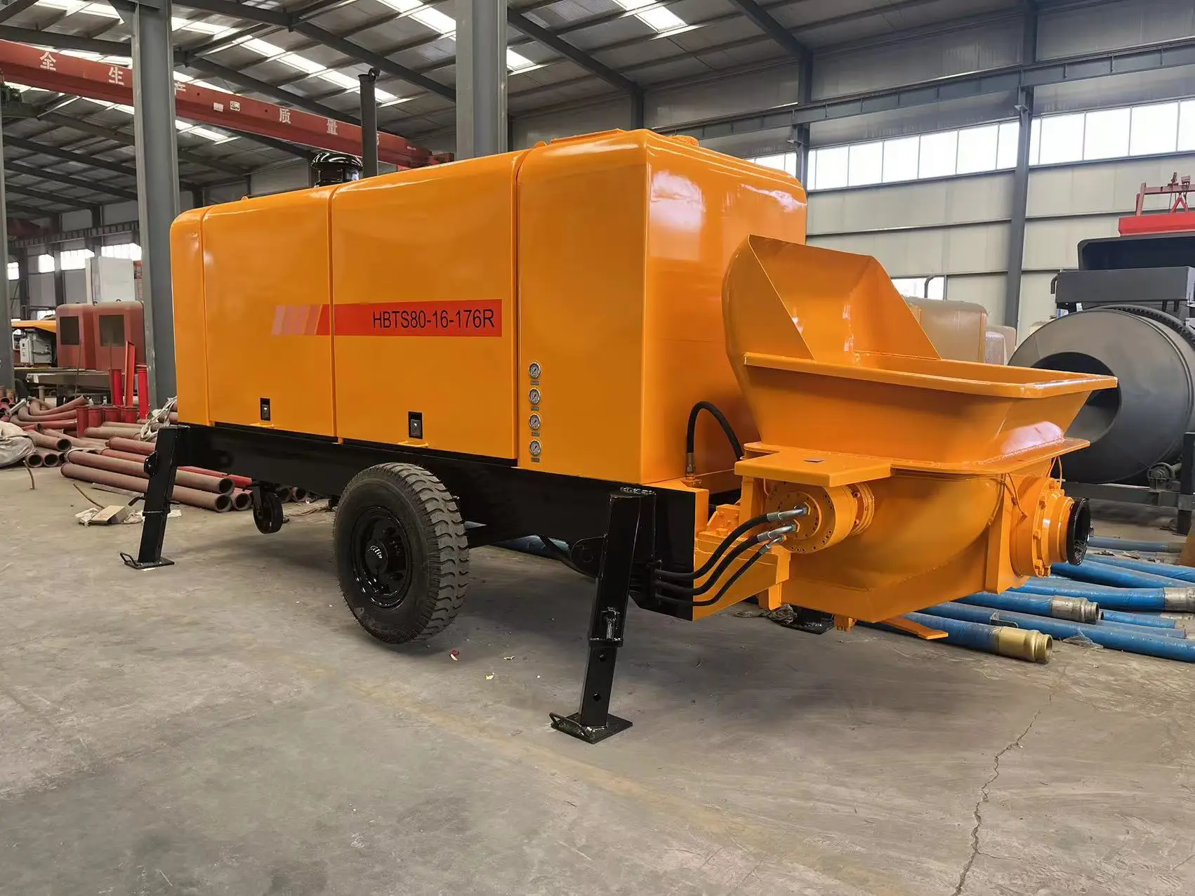 Concrete Machine MINLE Brand Cement Pump Trailer Mounted Diesel Concrete Pump Car HBTS80-16-176R exported to Indonesia
