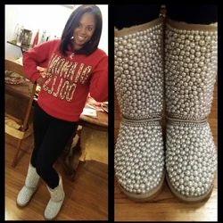 Silver Crystal Rhinestone Sparkly Shinny Fur Booties Diamond Snow Boots