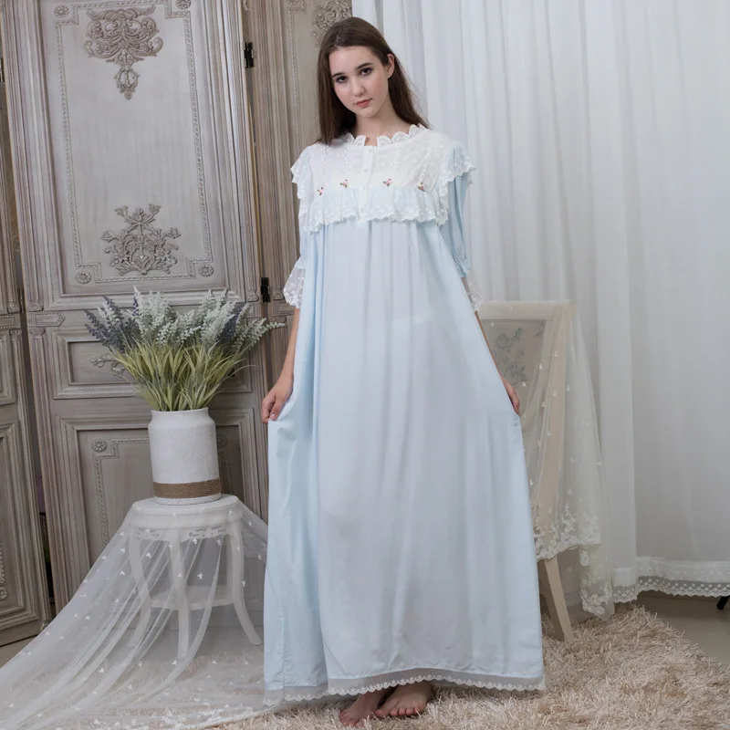 Fashion Ladies Homewear Night Dress Royal Lace Cotton Long Nightgowns Women Sexy Summer Sleepwear Loose Pajama Dress
