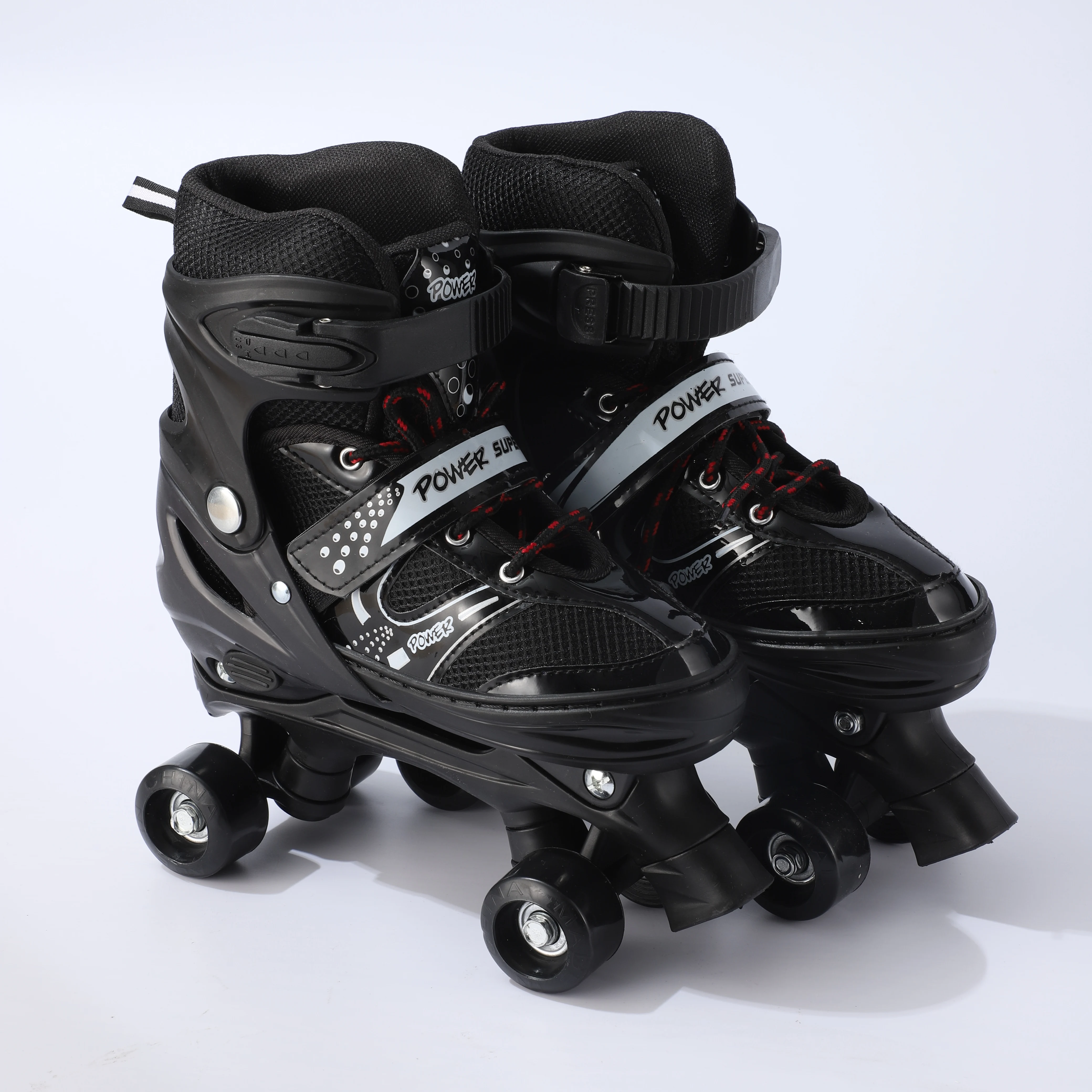 Power Superb Adjustable Roller Skate Shoes 2-Rows 4-Wheels Black