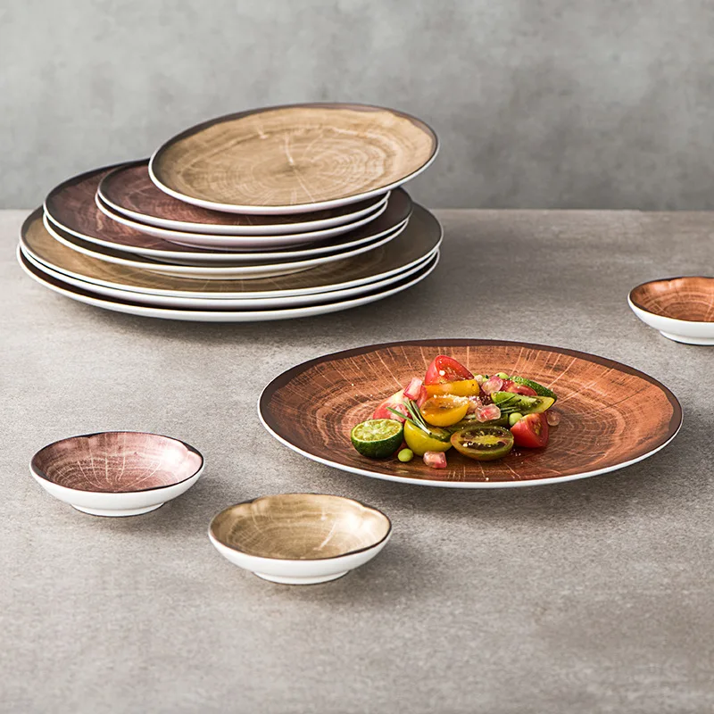 Porcelain Tableware Dinnerware Set Stone Lain Stoneware Mini Soup Plates Crockery dinnerware Set Ceramic Bowls And Plates khaki