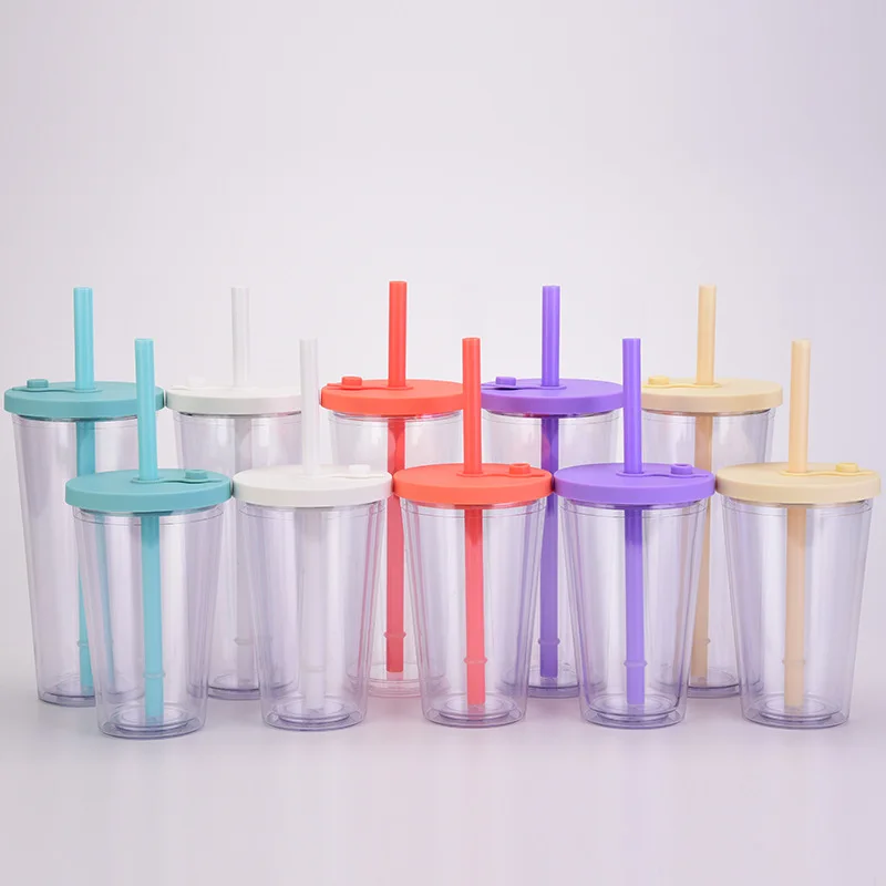 Custom 24oz 700ml Straw Tumbler Premium Bubble Tea Cups Double Wall Plastic Reusable Boba With