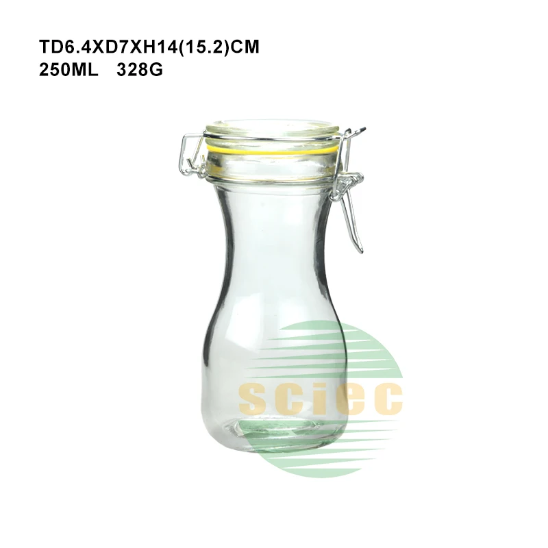 New Design 8oz 16oz 35oz Glass Bottle With Metal Clip for Water Milk Juice