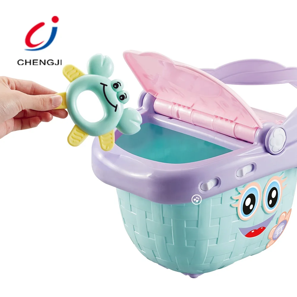 Kids safe cartoon teether basket baby toy baby plastic rattles