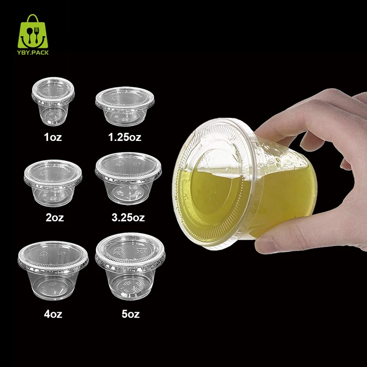 OEM/ODM Hot Sale Disposable Black/Clear Plastic PET Chutney Souffle Cup Leak-resistant Sauce Cups With Lids