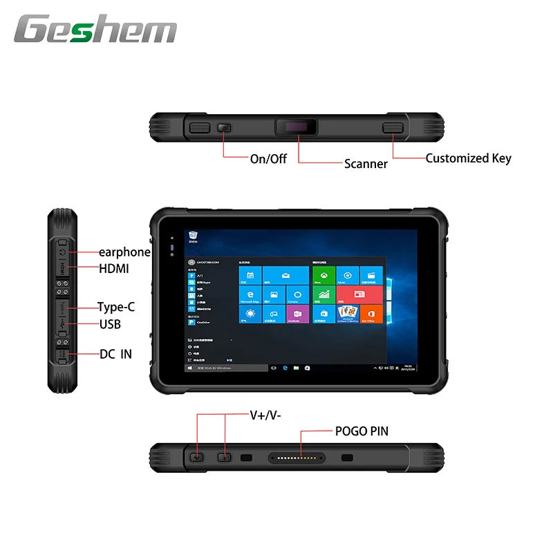 
10 Inch Win 10 IP67 Shockproof NFC/RFID/2D 1000 nits Optional Office/ Vehicle Docking Rugged Tablet 