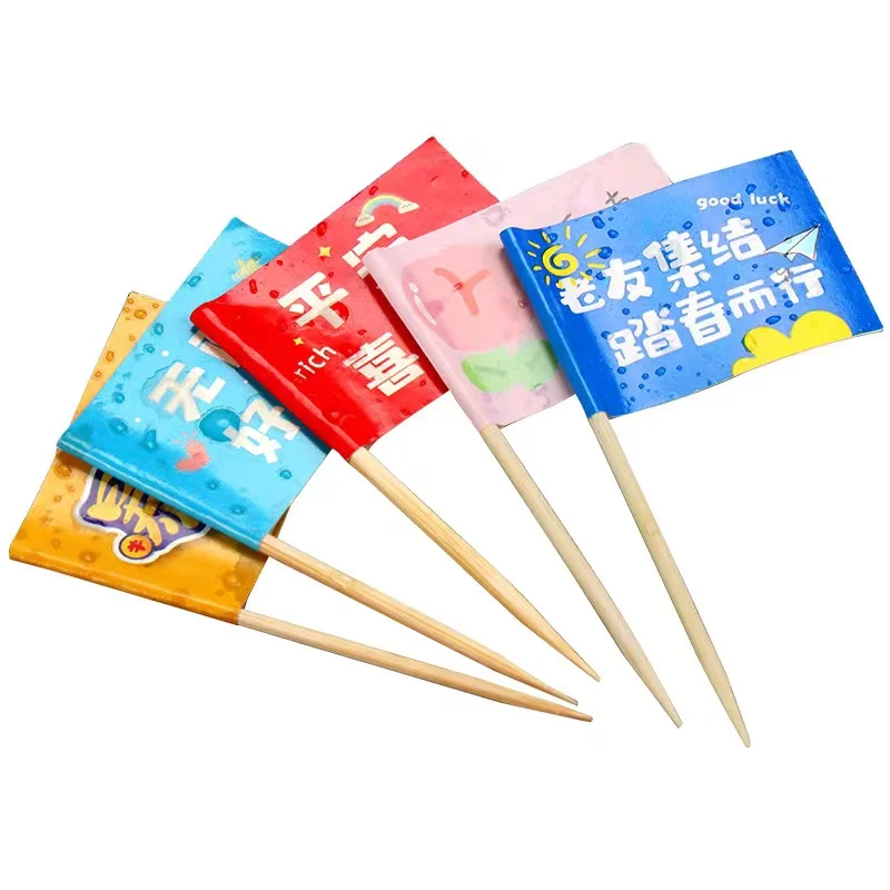 Biodegradable Food Wooden Mini Birthday Cake Burger Sandwich Toothpicks Flag