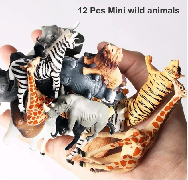 12 Pcs Animals Figures Toys,Realistic Mini Jungle Zoo Animal Figurines Cake Topper Toy Gift Party Supplies for Kids Toddlers