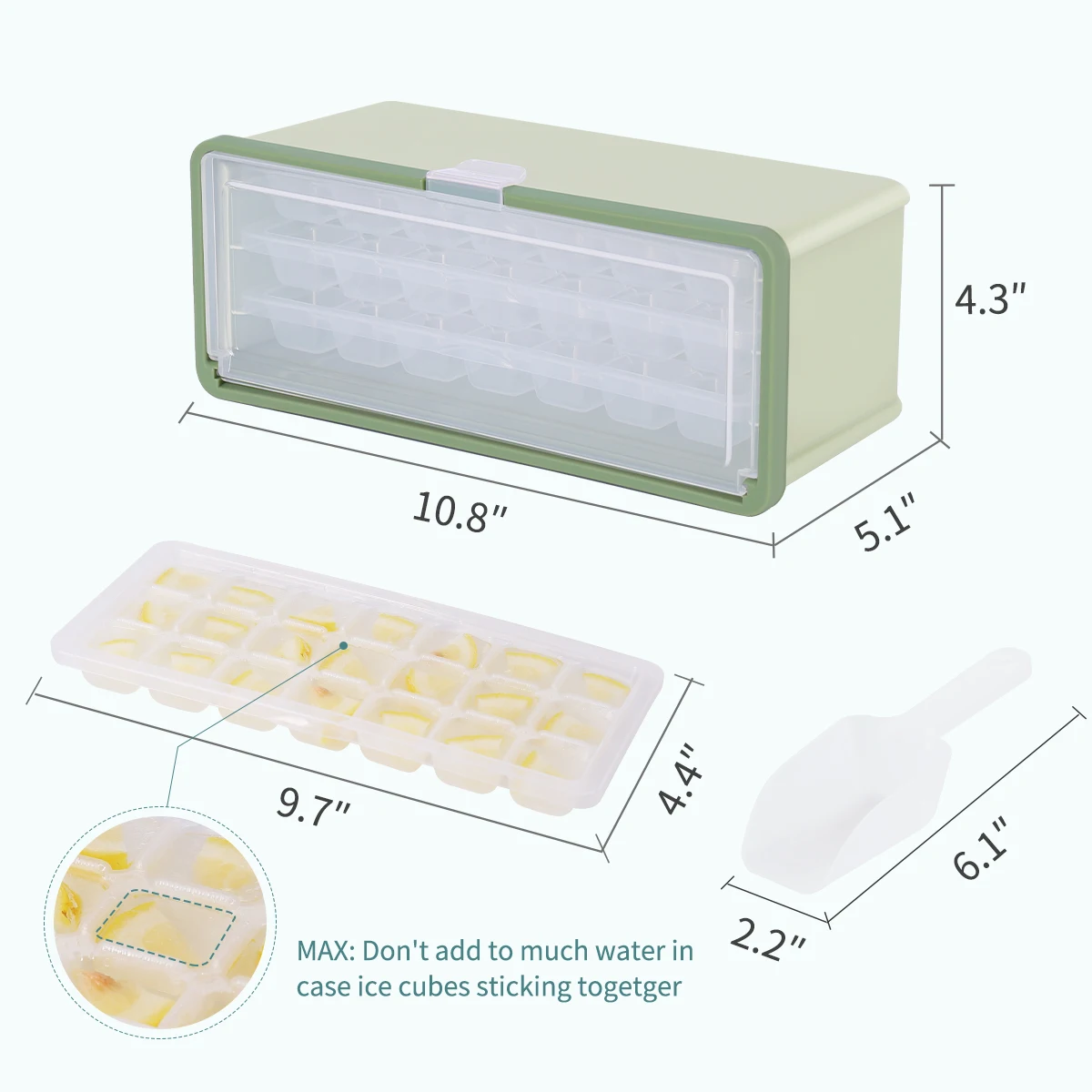 3 Layer Plastic Ice Cube Trays and Ice Cube Storage Container Set with Locking Lid 3 Packs