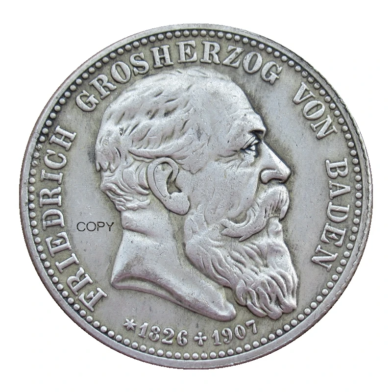 Reproduction  German 1907 States BADEN 2 Mark Silver Plated Coins