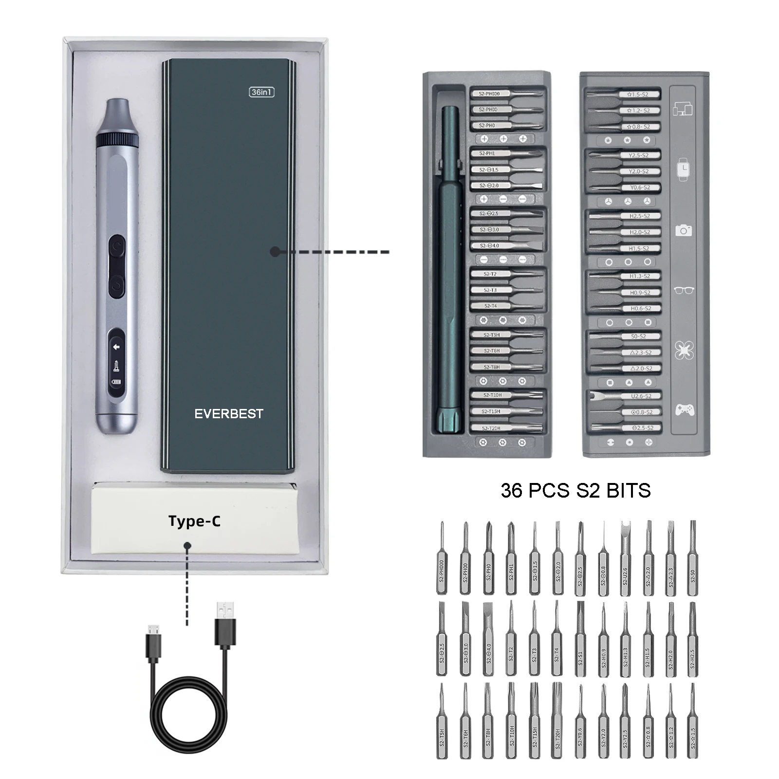 Power Screwdriver Set with LED light for Home Computer Repair Tools Multi-fuctional Electric screwdriver set 38in1