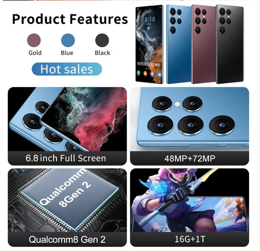 SmartPhone S23 Ultra 6.8 HD 5G Celulares 16GB+1TB Dual Sim 6800mAh 48MP+72MP Unlocked Mobile Phones Original Android Cell Phone