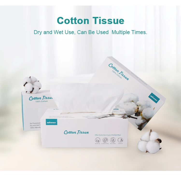 Winner OEM Low Price Custom Daily Soft Facial Tissu En Coton Christmas Hand Towels 100% Cotton Face Tissue Wholesale