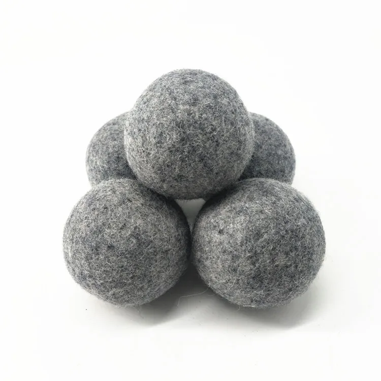 Wholesale 6 pack 7cm 100% New Zealand gray wool laundry felt wool dryer balls with cotton bag