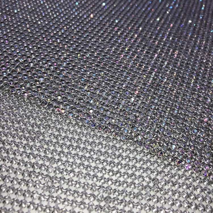 Shiny Aluminum Chainmail AB Crystal Rhinestones Fabric For Bag