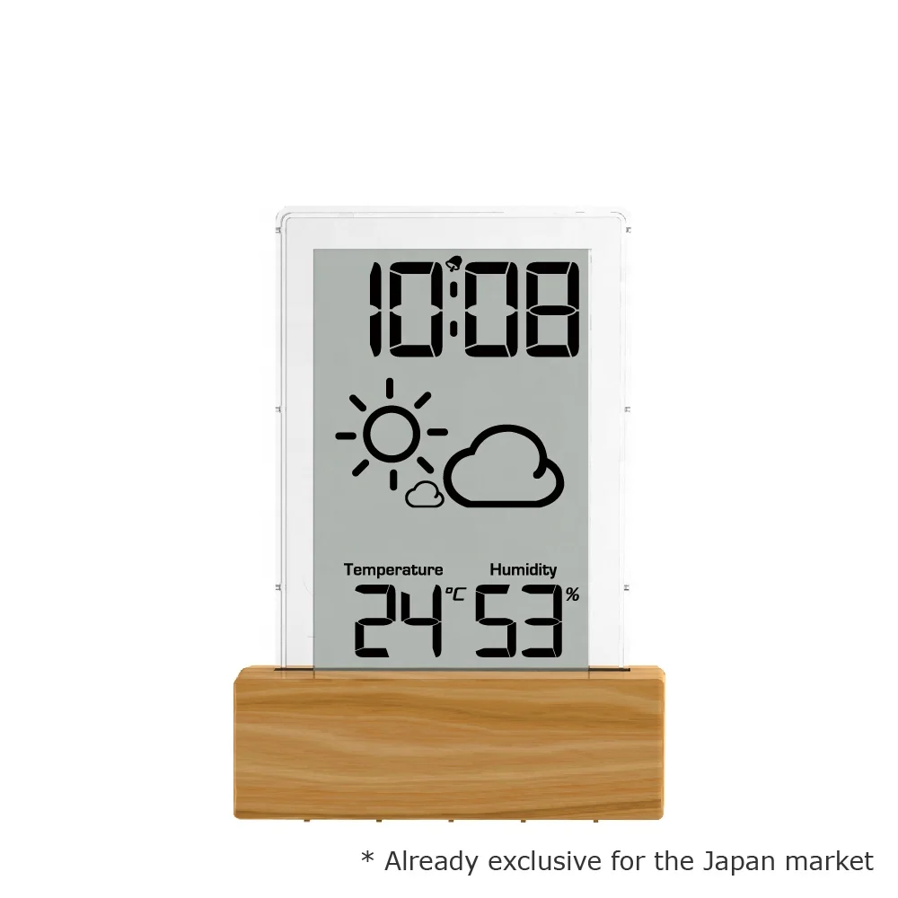 2024  Hot selling clock promotion thermometer home weather station , desk clock mini weather station wooden