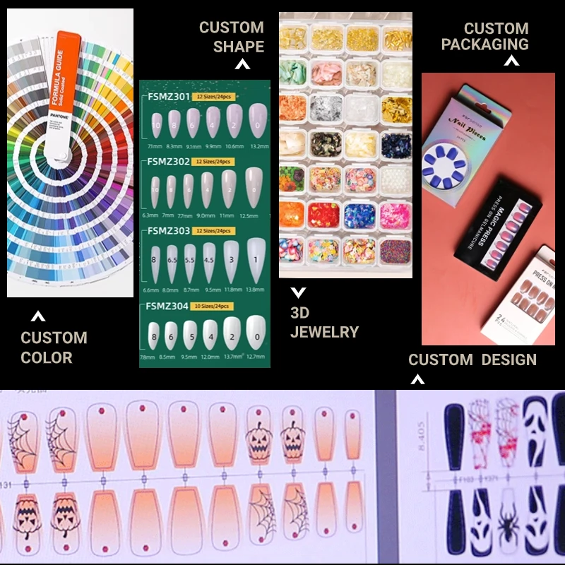 high quality long stiletto false nails with design and stickers sexy fake nail supplies professional press on nail manufacturers