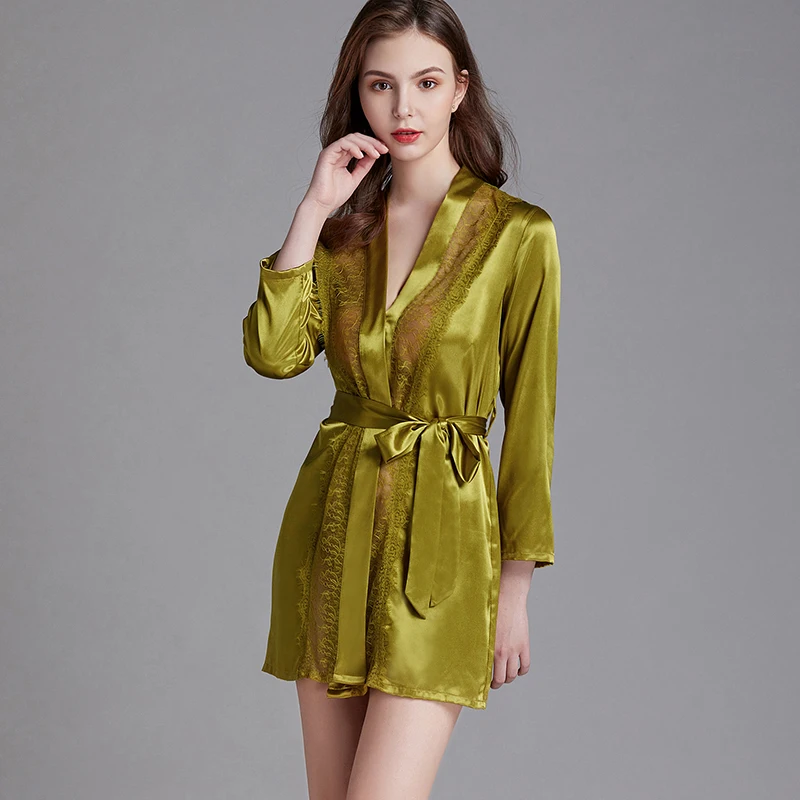 Factory Wholesale Hot Sale  Party Polyester Satin loungewear Lace Silk Robe