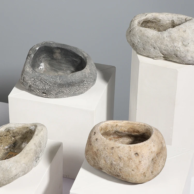 New design modern stone shape cement big home garden decoration flower plant pots for balcony
