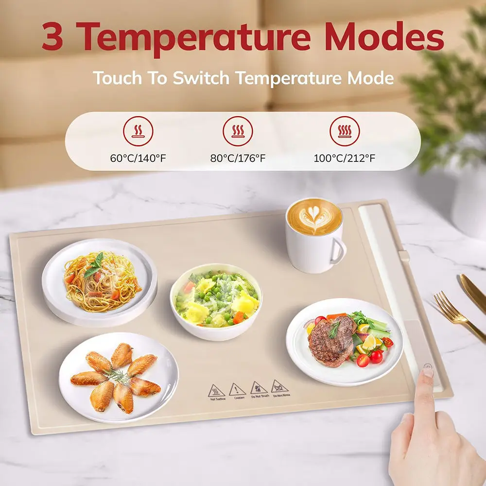 Portable Foldable Heating Plate Mat Table Silicone Electric Adjustable Temperature Control Food Warming Tray