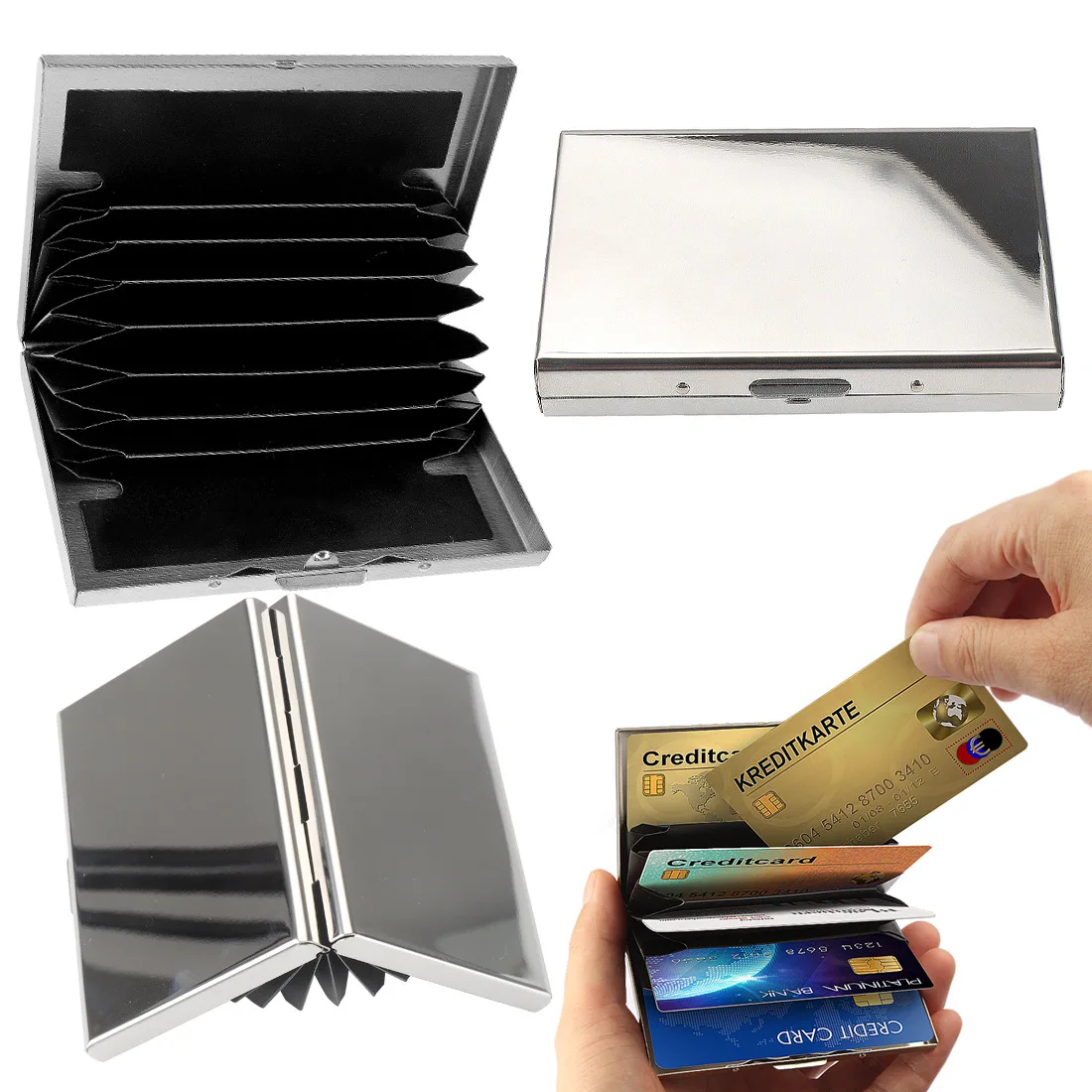 Premium stainless personal custom logo branded business card holder folding pocket black business visiting check card holder