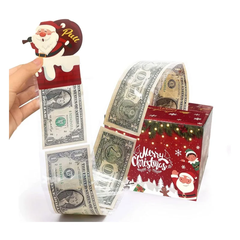 Christmas Money Box for Cash Gift Pull Surprise Money Holder Cash Gift for Kids Adults DIY Fun Holiday Cash Box for Women Men