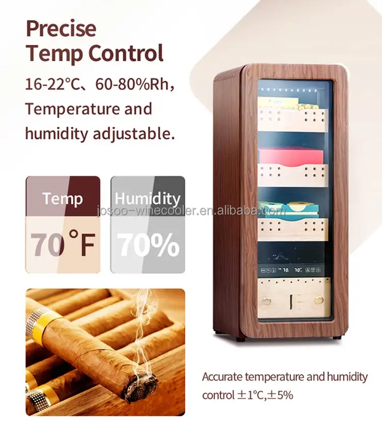 Josoo 50L Retro Wood Grain Cigar Humidor Freestanding Cigar Cooler Refrigerator With 500 Cigars Storage