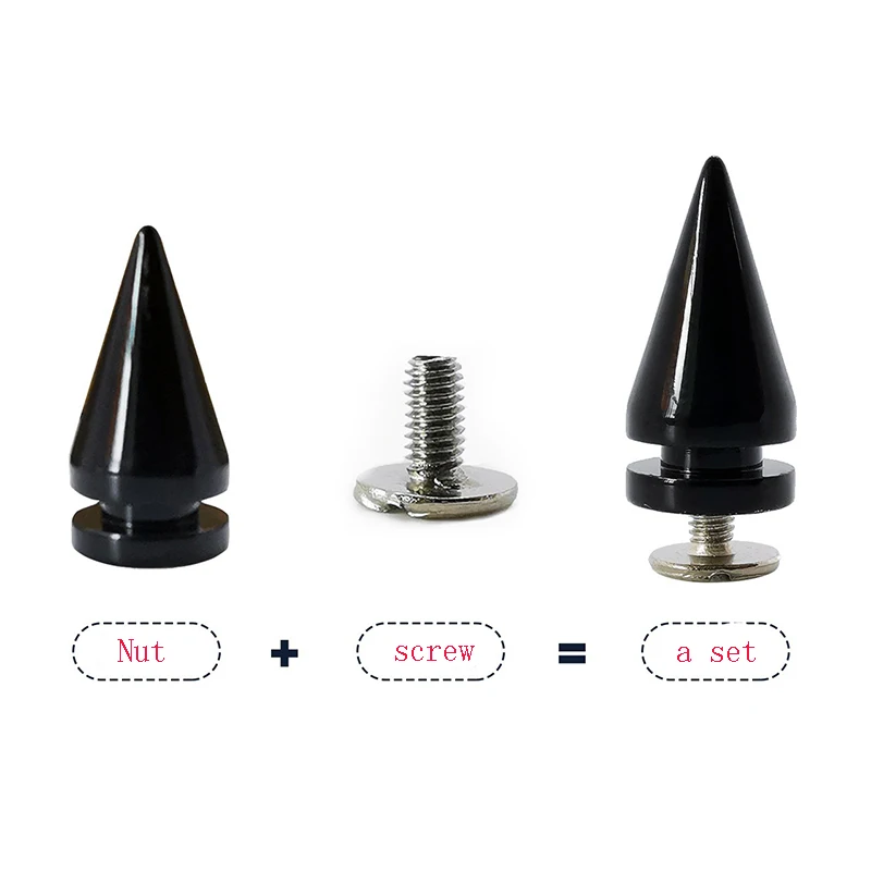 High Quality 10x20mm Leather Punk Brass Jeans Spikes Cone Rivets Screw Studs For Garment Red/Fuchsia/Purple