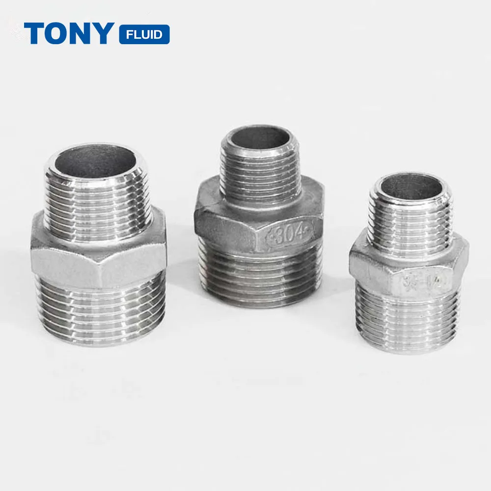 3/8' NPT x 1/8' NPT Male Thread Hex Reducing Nipple Stainless Steel 316 Pipe Compression Fitting