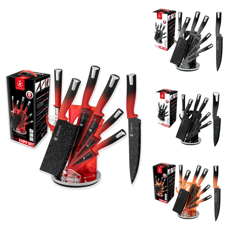 Kitchen King colorful kitchen chef knife sets 8 piece knife set non stick coating rubber grip handles with gift box
