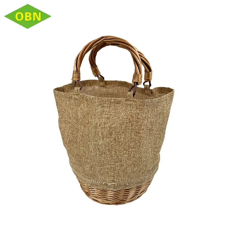 New fashion lady knitting handmade linen wicker rattan patchwork basket weave bag