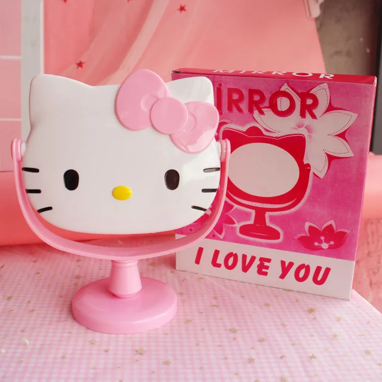 Оптовая продажа, настольное зеркало Kawaii Hello Kitty, одностороннее вращающееся зеркало принцессы, портативное зеркало для макияжа для студентов