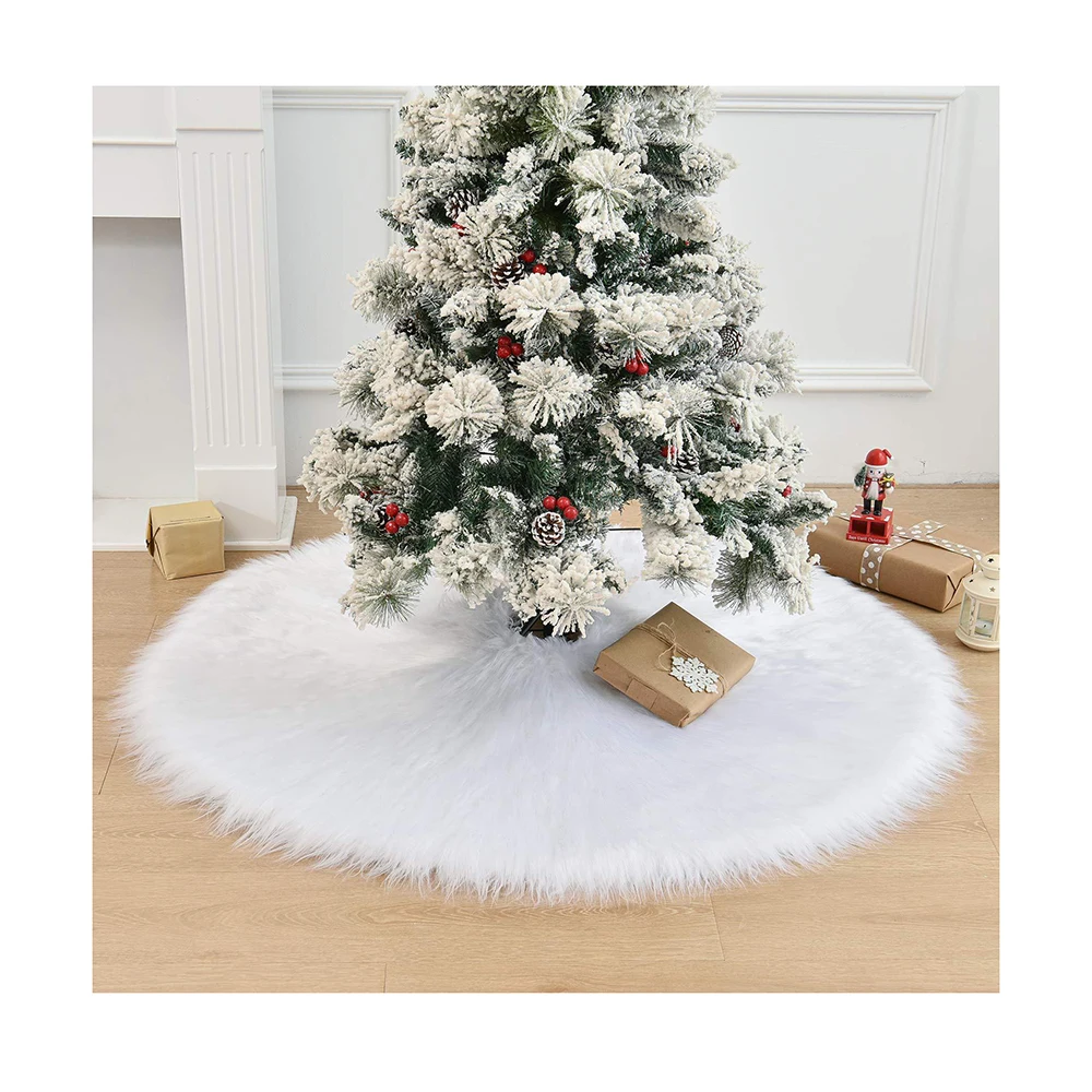 OEM Wholesale Custom Xmas Tree Carpet Mat Cover Plush Faux Fur White Christmas Tree Skirt