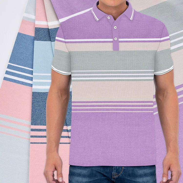 Anti-Static Jacquard Stripe Yarn-Dyed Fabric 47.5% Cotton 23.5% Viscose 24% Polyester 5% Spandex Knit Fabric For Polo Shirt