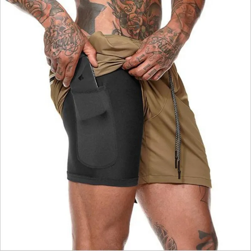 2 In One Gym Shorts Wholesales Compression Workout Running Sport Shorts 2 Layer Mesh Fitness Men Workout Shorts Polyester