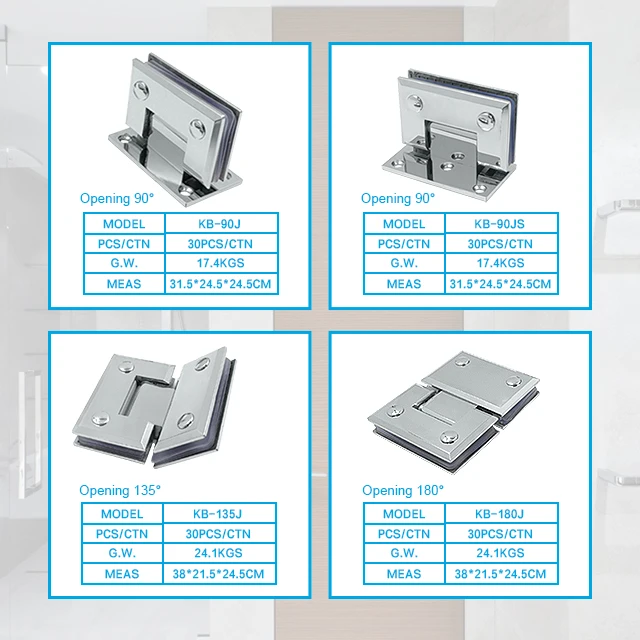 KB-90J Factory Supply 90 Degree Bathroom Glass Door Pivoted Hinge