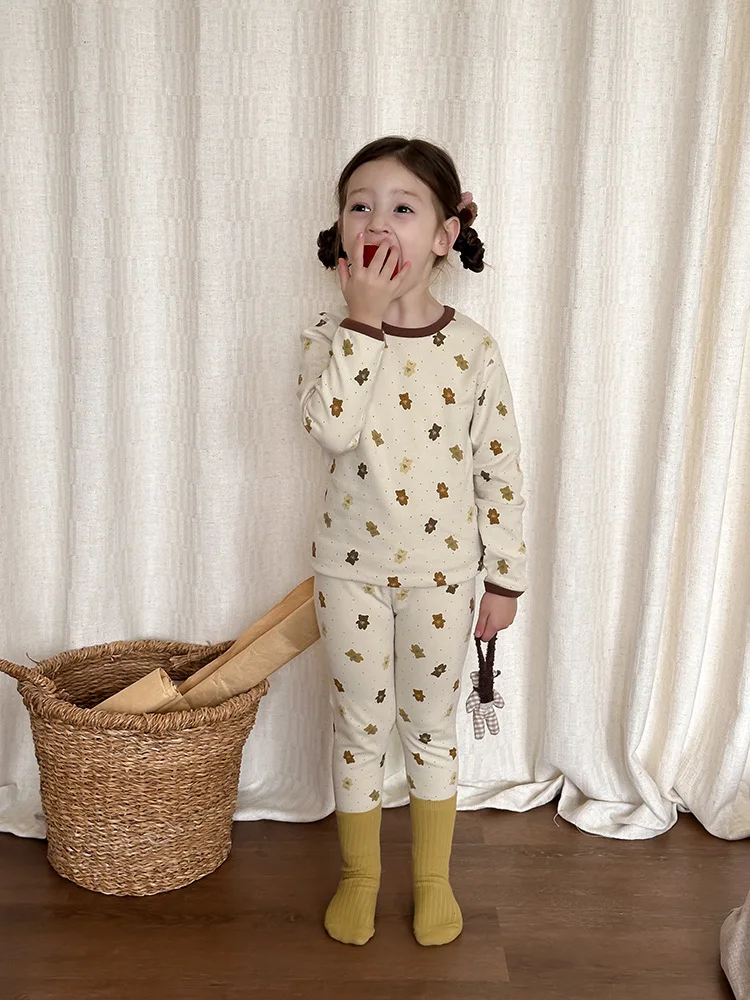617 new arrival Korean design infant baby girls pajamas cartoon print child kids cotton pajamas fashion wholesale