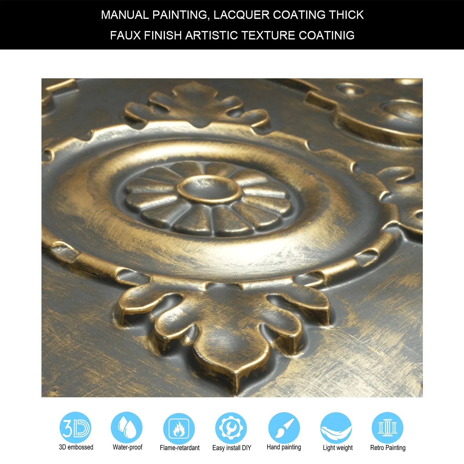 Decorative Ceiling Tile Age Copper Bollywood Design Ceiling Sheet Easy to Install PVC Panels PL29 Ancient Gold