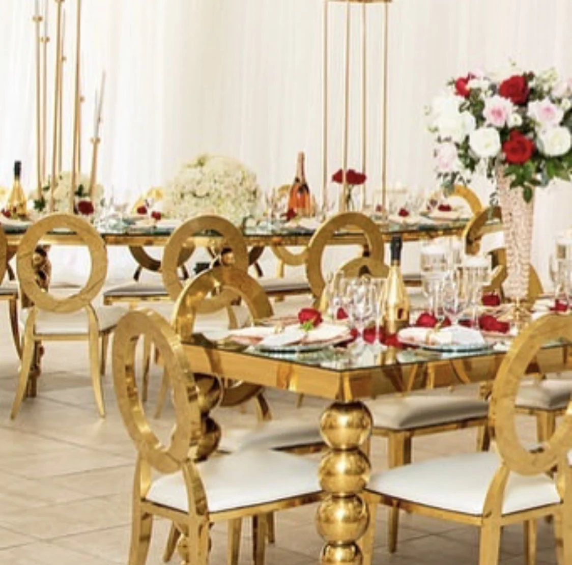 2 in 1 Design Gold Eyes Stainless Steel Gold  Round Back Wedding Chair