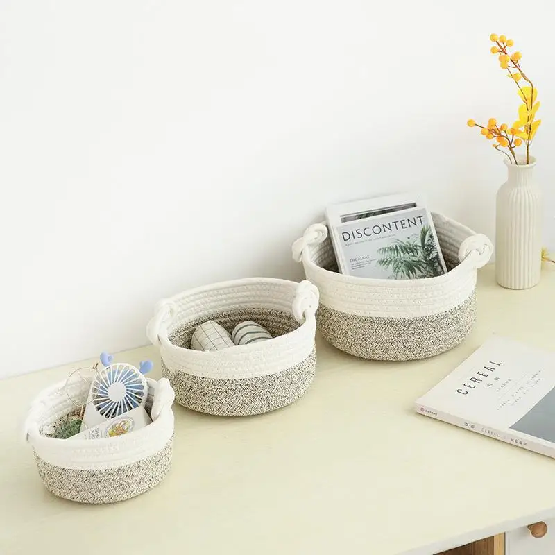 Small Cotton Rope Woven Storage Basket for Organizing for Bathroom Nursery Decorative Basket Organizer Bins Set of 3