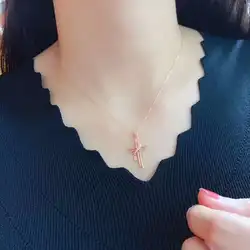 Wholesale delicate design double cross 18K Solid Gold diamond  Pendant Fashion Necklace for women