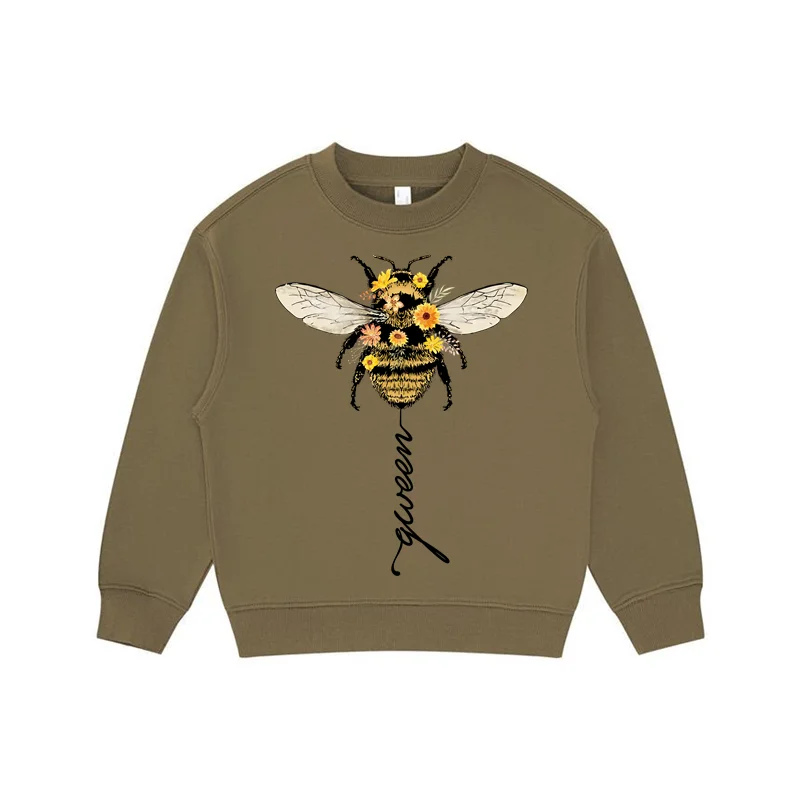 330g High Quality Children Long Sleeve Sweatshirt Kids Trend Bee Pattern O-Neck Hoodies Clothes Pullover For Boys Girls