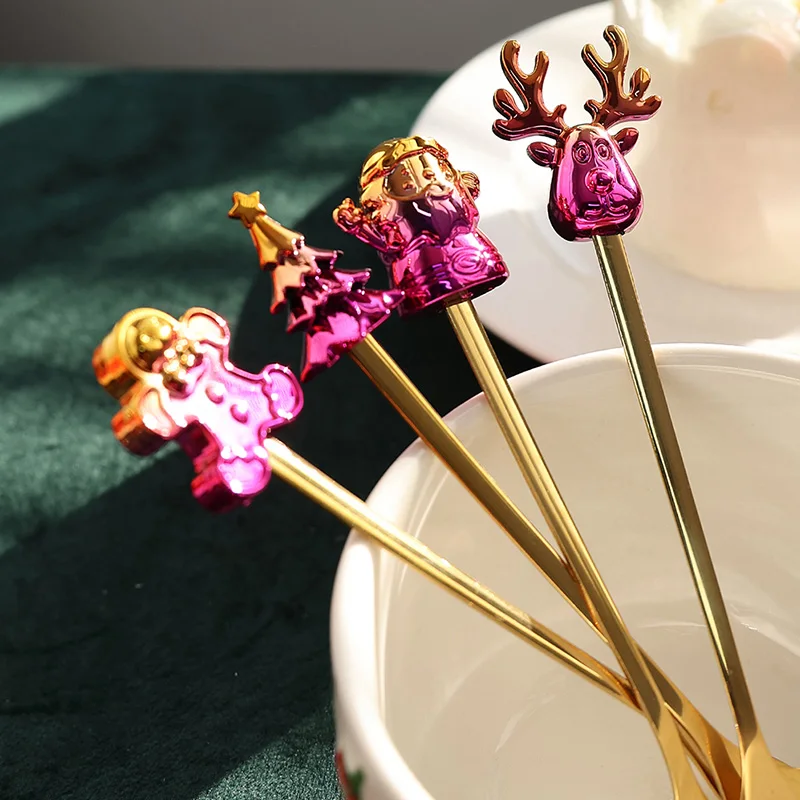 2024 Hot Sale Stainless Steel Tea Spoon Gold Spoon Fork Set 2pcs Christmas Gift Silver Cutlery Set 2pcs Christmas Cutlery Set