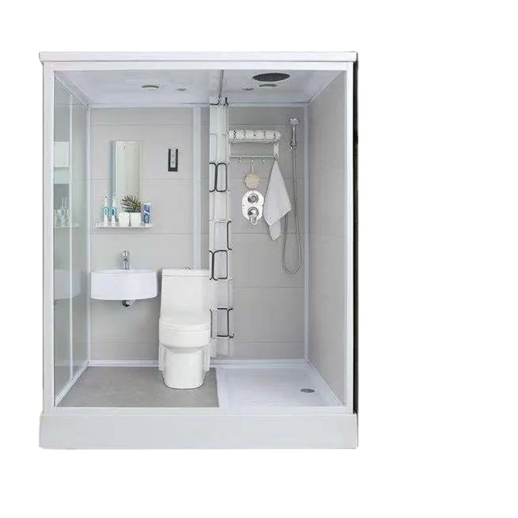 New Style Prefab Bathroom Toilet Modular Square Shower Room Polished Frame Rectangle Hinge Waterproof Steam Room Indoor Use