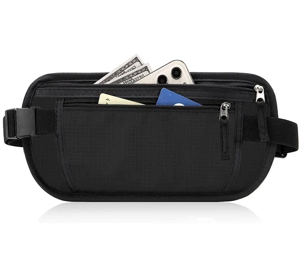 Wholesale Travel Money Belt Bag RFID Blocking Travel Pouch Slim Passport Holder Hidden Travel Waist Wallets to Protect Cash