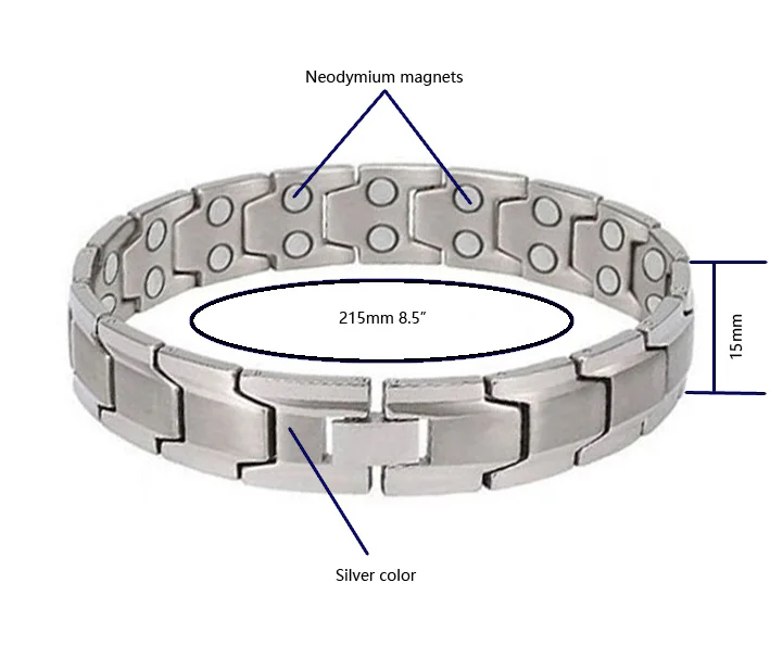 Top Supplier Fashion Magnetic Bracelet Custom Health Silver Color Men Magnetic Therapy Titanium Bracelets