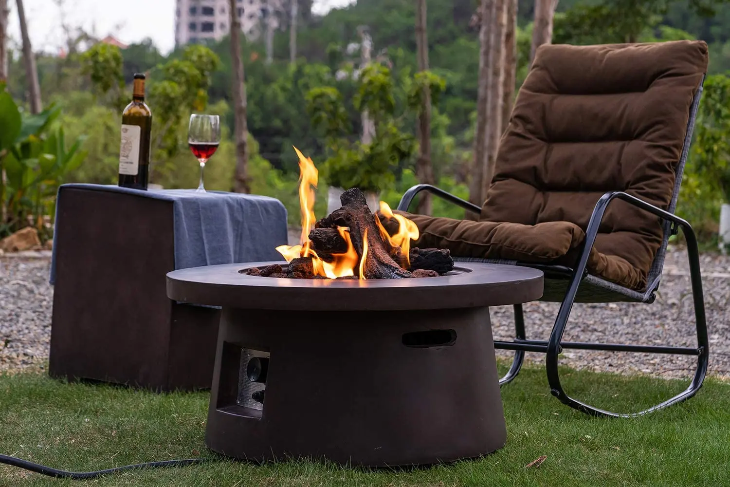 concrete patio fireplace gas fire pit with iron combustion equipment