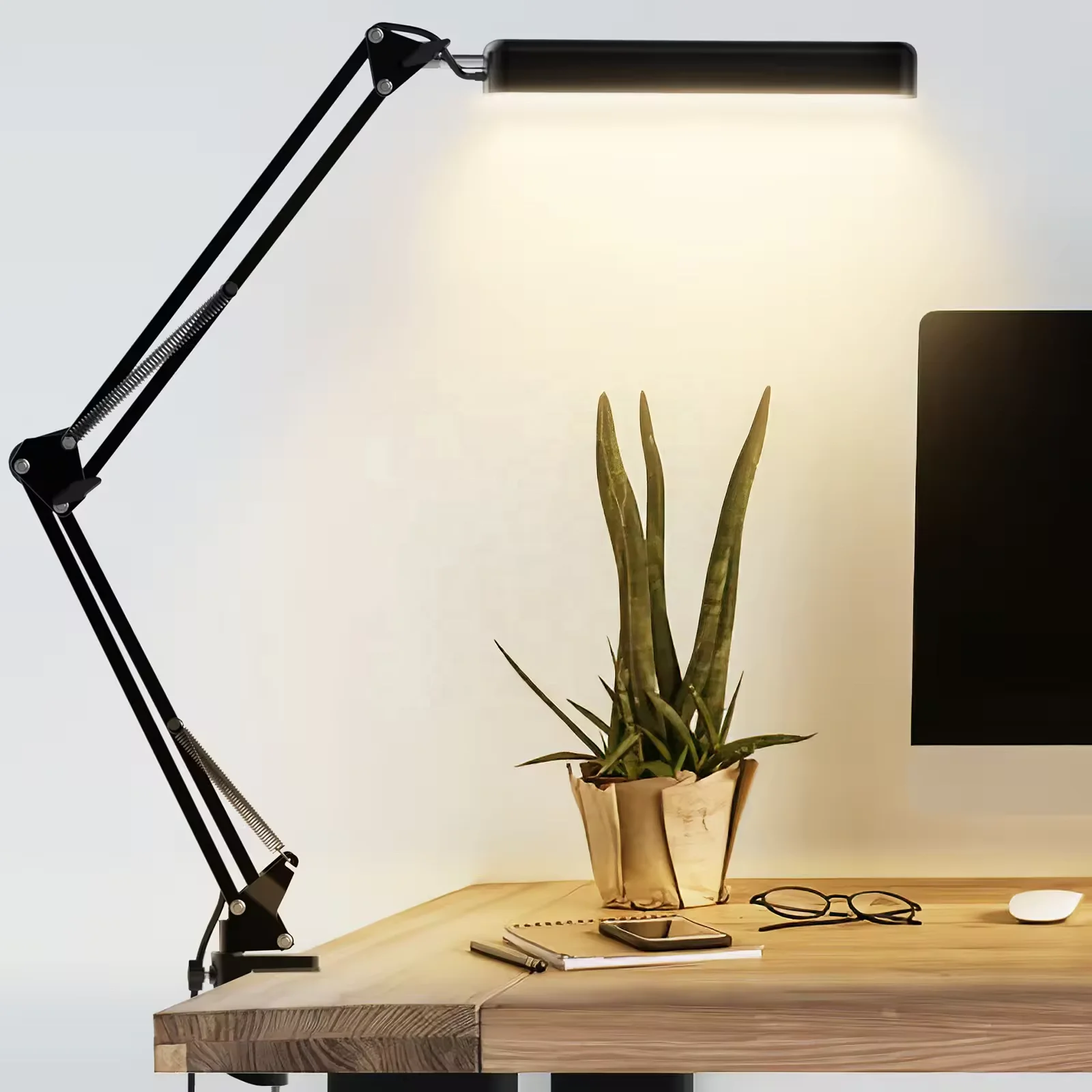 LED Folded Metal Desk Lamp Clip on Light Clamp Long Arm Dimming Brightness Reading Table Lamp 3 Colors For home decor